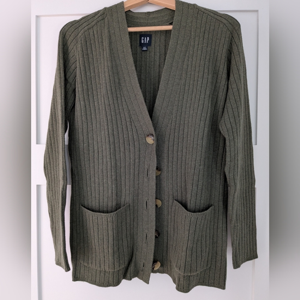GAP Women's Khaki Ribbed Cardigan